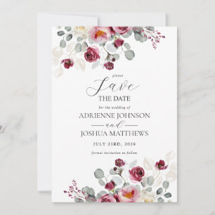 Delicate Blush & Burgundy Floral Wedding Save The Date