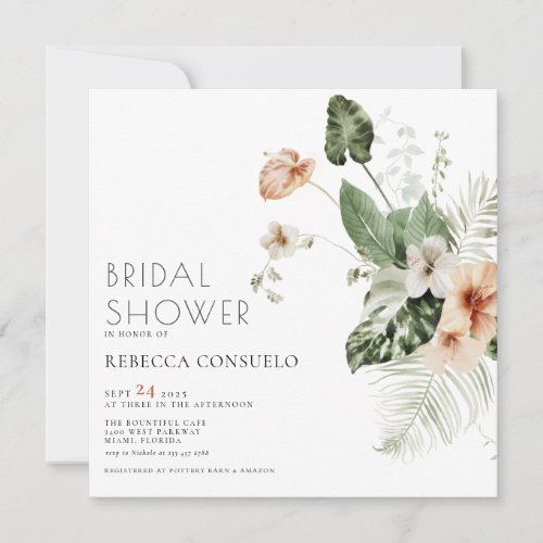 Delicate Blush Floral Greenery Bridal Shower  Invi Thank You Card
