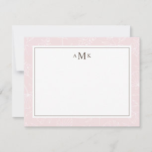 Delicate Blush Floral Monogrammed Note Card