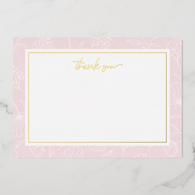 Delicate Blush Floral Thank You Foil Note Card (Front)