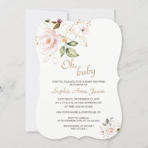 Delicate Blush Gold Floral Monogram Baby Shower Invitation