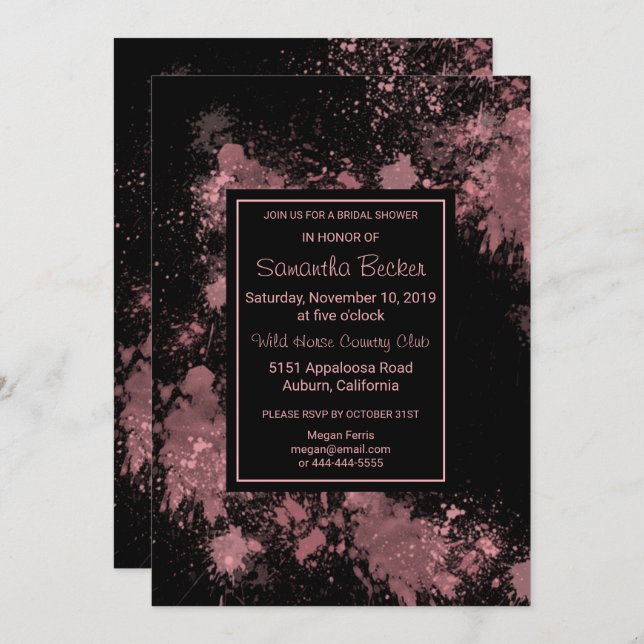 Delicate Blush Paint Splatter Bridal Shower Invitation (Front/Back)