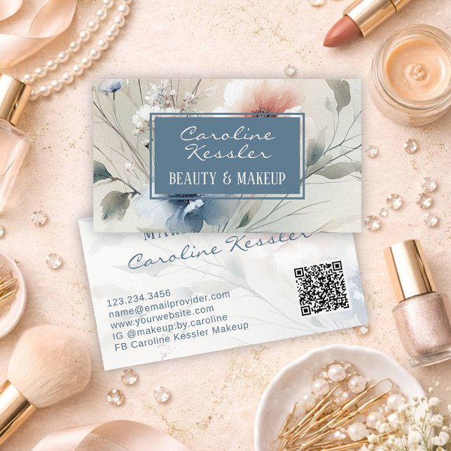 Delicate Blush Pink Blue Floral Design Business Card (Creator Uploaded)