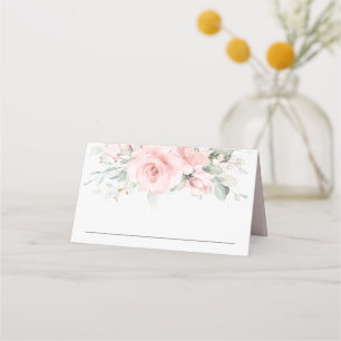 Delicate Blush Pink Floral Wedding Guest Name Place Card
