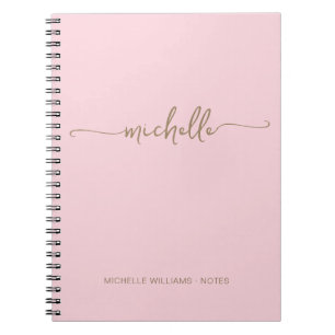 Delicate Blush Pink Girly Gold Monogram Script Notebook