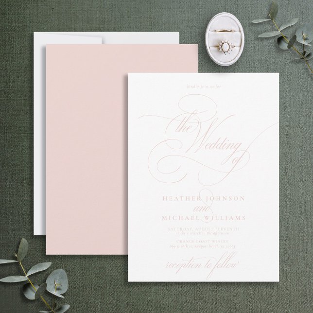 Delicate Blush Pink Modern Calligraphy Classic Invitation (Creator Uploaded)