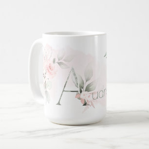 Delicate Blush Pink Rose Monogram Letter A Coffee Mug
