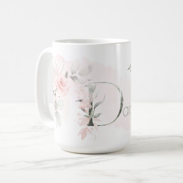 Delicate Blush Pink Rose Monogram Letter D Coffee Mug (Front Left)