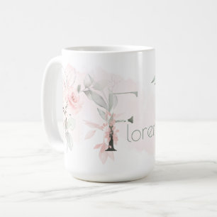 Delicate Blush Pink Rose Monogram Letter F Coffee Mug