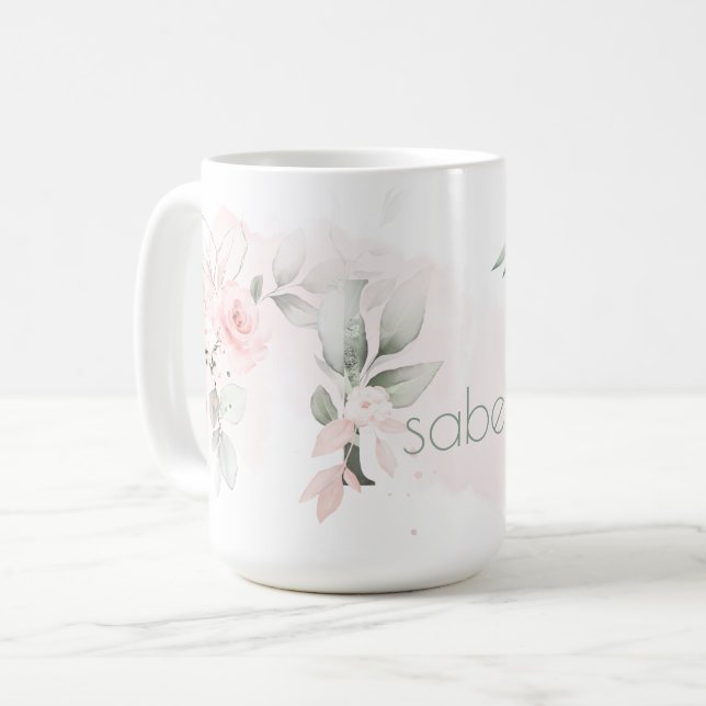 Delicate Blush Pink Rose Monogram Letter I Coffee Mug (Front Left)