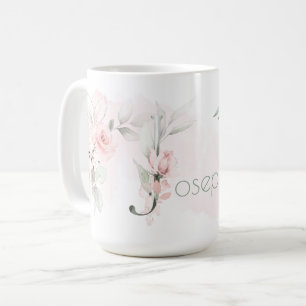 Delicate Blush Pink Rose Monogram Letter J Coffee Mug