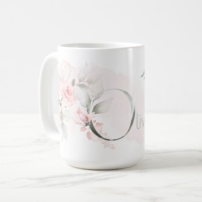Delicate Blush Pink Rose Monogram Letter O Coffee Mug (Front Left)