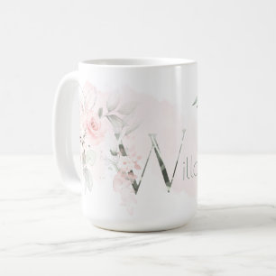 Delicate Blush Pink Rose Monogram Letter W Coffee Mug