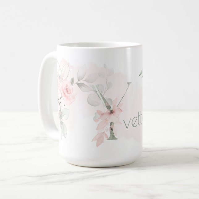 Delicate Blush Pink Rose Monogram Letter Y Coffee Mug (Front Left)