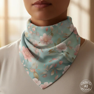 Delicate Blush Pink Watercolor Flowers on Teal Bandana