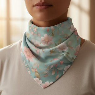 Delicate Blush Pink Watercolor Flowers on Teal Bandana