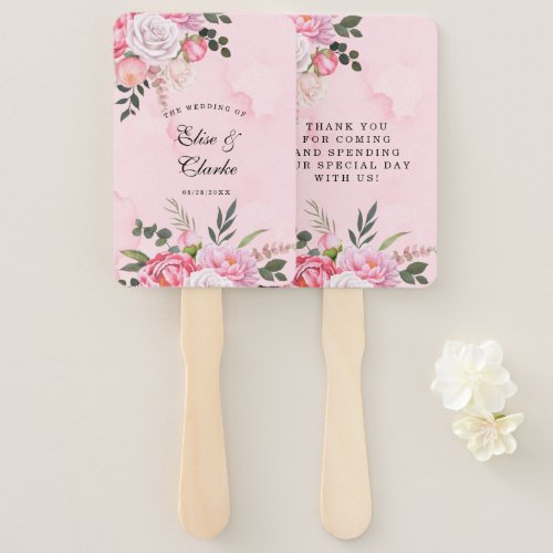 Delicate Blush Pink White Watercolor Peony Wedding Hand Fan