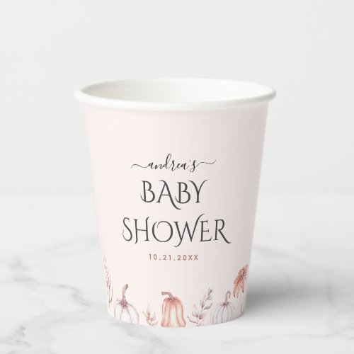 Delicate Blush Warm Tone Fall Pumpkin Baby Shower  Paper Cups