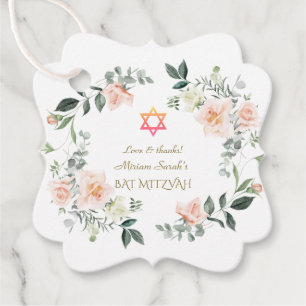 Delicate Blush White Flowers Bat Mitzvah Favor Tags