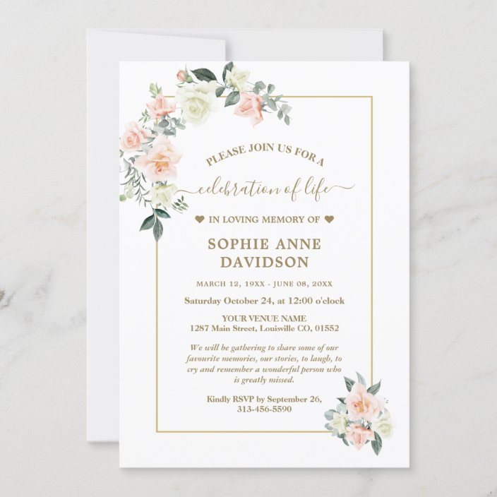 Delicate Blush White Flowers Funeral Memorial Invitation | Zazzle.com