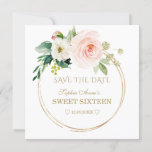 Delicate Blush White Flowers Gold Sweet Sixteen Save The Date at Zazzle
