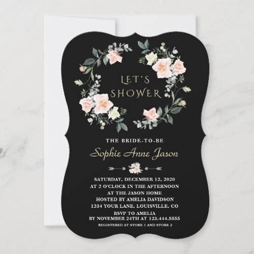 Delicate Blush White Flowers Wreath Bridal Shower Invitation