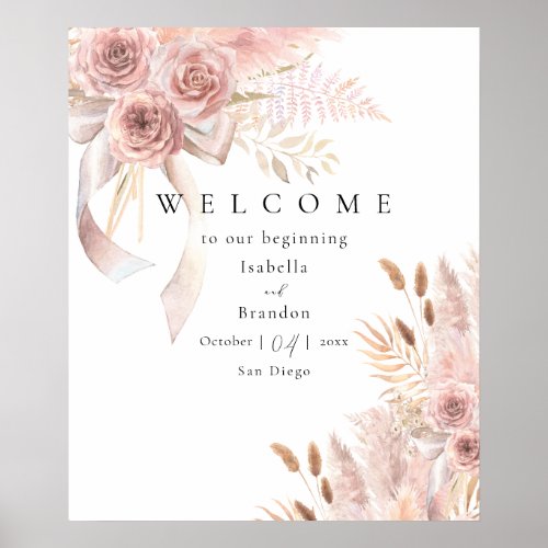 Delicate Bohemian Pink Floral Poster