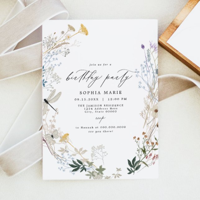 Delicate Boho Wildflower Butterfly Birthday Party Invitation (Creator Uploaded)