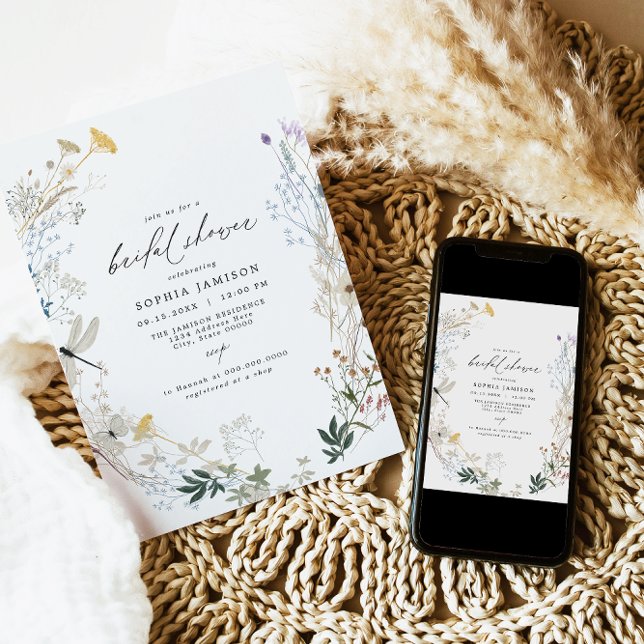 Delicate Boho Wildflower Butterfly Bridal Shower Invitation (Creator Uploaded)