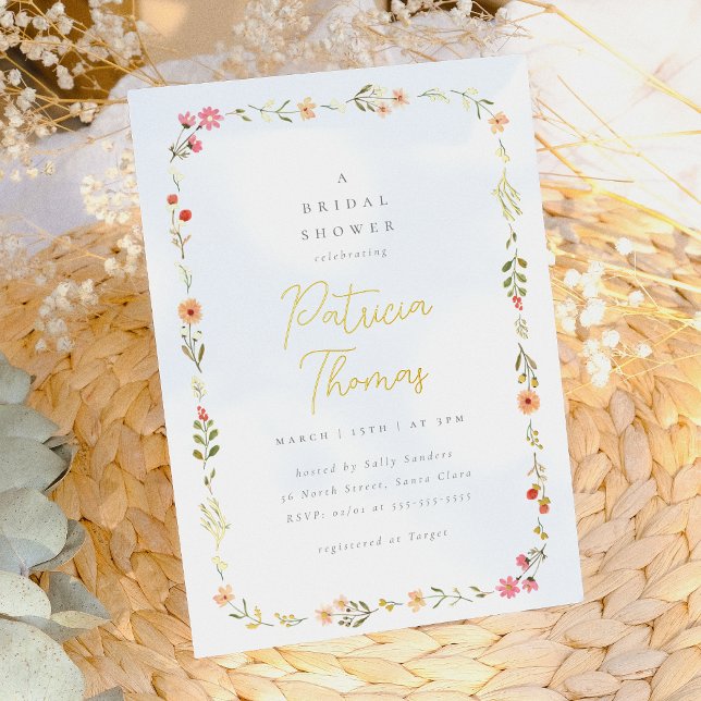 Delicate Boho Wildflower Floral Bridal Shower Foil Invitation (Creator Uploaded)