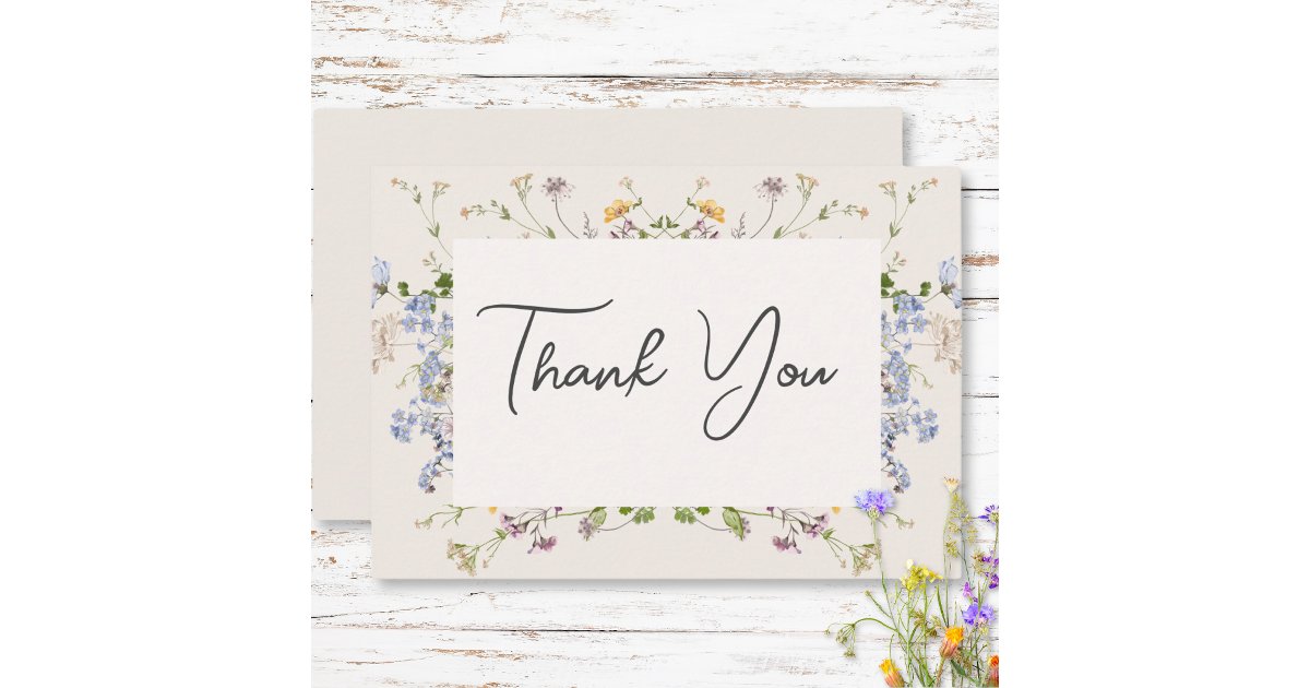Delicate Boho Wildflowers Cream Wedding Thank You Card | Zazzle