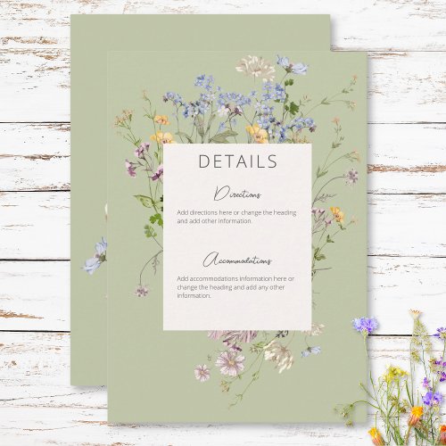 Delicate Boho Wildflowers Green Details Enclosure Card