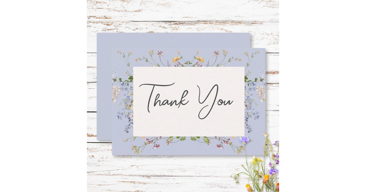 Delicate Boho Wildflowers Periwinkle Wedding Thank You Card | Zazzle