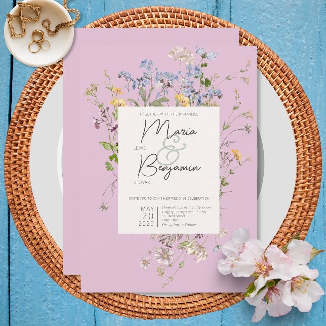 Delicate Boho Wildflowers Pink Wedding Invitation (Creator Uploaded)