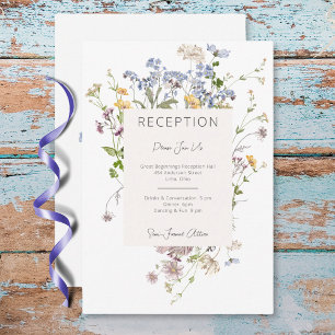 Delicate Boho Wildflowers White Reception Wedding Enclosure Card