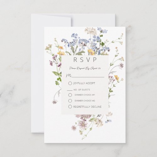 Delicate Boho Wildflowers White Wedding RSVP Card