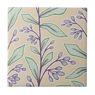 Delicate Botanic Reverie L8 Large Plants Purple Ceramic Tile