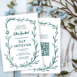 Delicate Botanical Bar Bat Mitzvah CUSTOM QR Code  Invitation<br><div class="desc">Perfect card to announce a bat mitzvah, bar mitzvah or other Jewish celebration! Hand drawn delicate leaf trame art for you! FULLY CUSTOMIZABLE! Click on “Personalize” above to edit the text. Click "edit using design tool" to adjust the fonts, colors and placements and to add your link to the QR...</div>