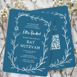 Delicate Botanical Bar Bat Mitzvah CUSTOM QR Code  Invitation<br><div class="desc">Perfect card to announce a bat mitzvah, bar mitzvah or other Jewish celebration! Hand drawn delicate leaf trame art for you! FULLY CUSTOMIZABLE! Click on “Personalize” above to edit the text. Click "edit using design tool" to adjust the fonts, colors and placements and to add your link to the QR...</div>