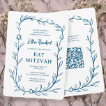 Delicate Botanical Bar Bat Mitzvah CUSTOM QR Code  Invitation<br><div class="desc">Perfect card to announce a bat mitzvah, bar mitzvah or other Jewish celebration! Hand drawn delicate leaf trame art for you! FULLY CUSTOMIZABLE! Click on “Personalize” above to edit the text. Click "edit using design tool" to adjust the fonts, colors and placements and to add your link to the QR...</div>