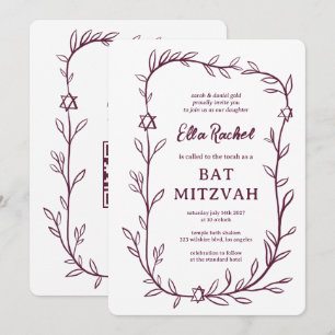 Delicate Botanical Bar Bat Mitzvah CUSTOM QR Code  Invitation