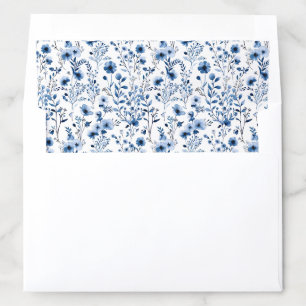 Delicate Botanical Blue Watercolor Floral Envelope Liner