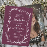 Delicate Botanical CUSTOM PHOTO Bar Bat Mitzvah Invitation<br><div class="desc">Perfect card to announce a bat mitzvah, bar mitzvah or other Jewish celebration! Hand drawn delicate leaf trame art for you! FULLY CUSTOMIZABLE! Click on “Personalize” above to edit the text. Click "edit using design tool" to adjust the fonts, colors and placements and to add your photo to the back...</div>