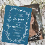 Delicate Botanical CUSTOM PHOTO Bar Bat Mitzvah Invitation<br><div class="desc">Perfect card to announce a bat mitzvah, bar mitzvah or other Jewish celebration! Hand drawn delicate leaf trame art for you! FULLY CUSTOMIZABLE! Click on “Personalize” above to edit the text. Click "edit using design tool" to adjust the fonts, colors and placements and to add your photo to the back...</div>