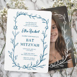 Delicate Botanical CUSTOM PHOTO Bar Bat Mitzvah Invitation<br><div class="desc">Perfect card to announce a bat mitzvah, bar mitzvah or other Jewish celebration! Hand drawn delicate leaf trame art for you! FULLY CUSTOMIZABLE! Click on “Personalize” above to edit the text. Click "edit using design tool" to adjust the fonts, colors and placements and to add your photo to the back...</div>