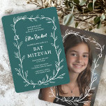 Delicate Botanical CUSTOM PHOTO Bar Bat Mitzvah Invitation<br><div class="desc">Perfect card to announce a bat mitzvah, bar mitzvah or other Jewish celebration! Hand drawn delicate leaf trame art for you! FULLY CUSTOMIZABLE! Click on “Personalize” above to edit the text. Click "edit using design tool" to adjust the fonts, colors and placements and to add your photo to the back...</div>