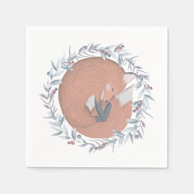 Delicate Botanical Fox Napkins (Front)