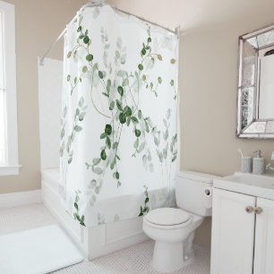 Delicate Botanical Green Leaves Shower Curtain
