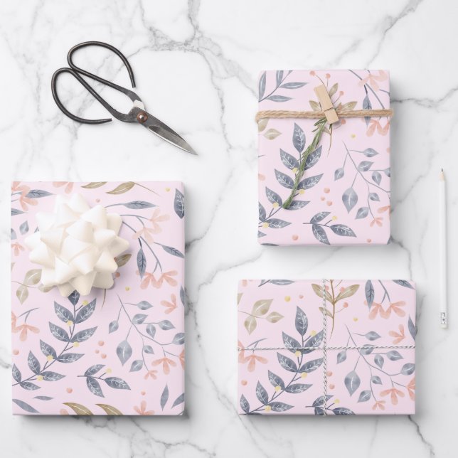 Delicate Botanical Leaf Pattern Wrapping Paper Sheets (Front)