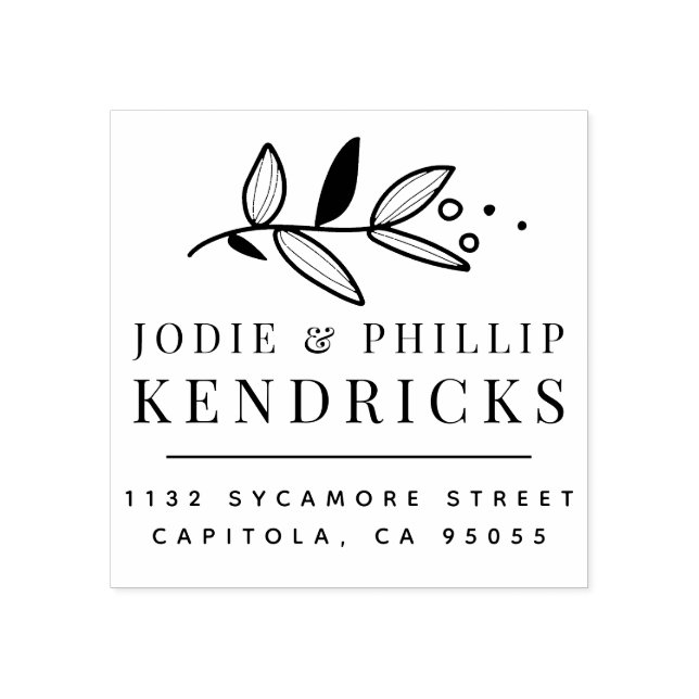 Delicate Botanical Married Couple Return Address Rubber Stamp (Imprint)